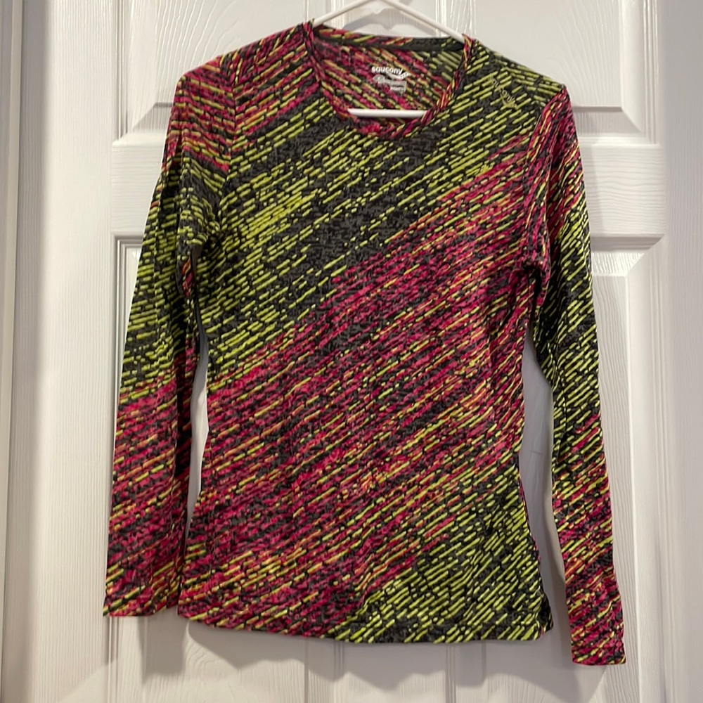 Saucony Long Sleeve Performance Top in Pink and Lime Green
